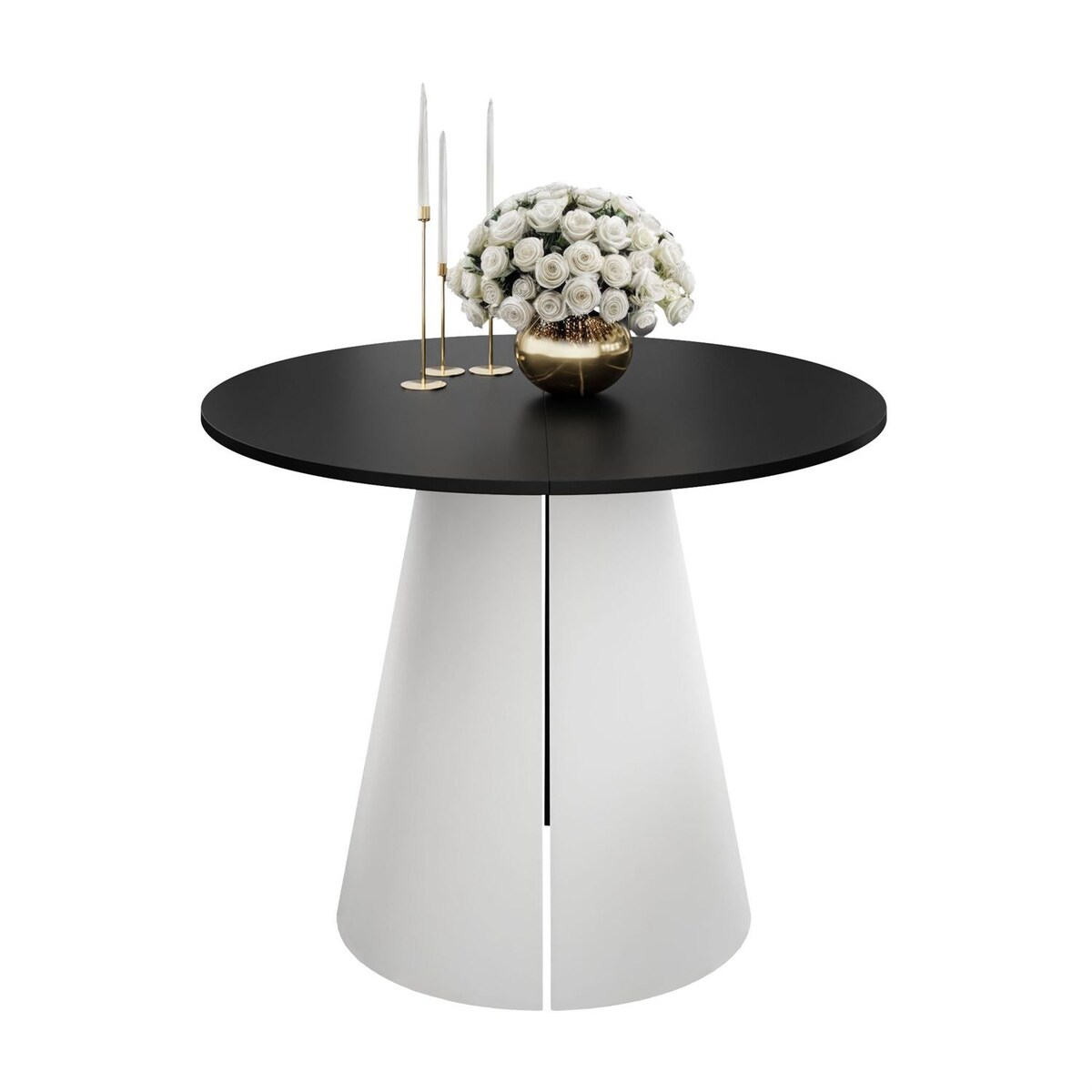 Okrągły stół rozkładany LAVA, średnica 120cm, biały / czarny mat