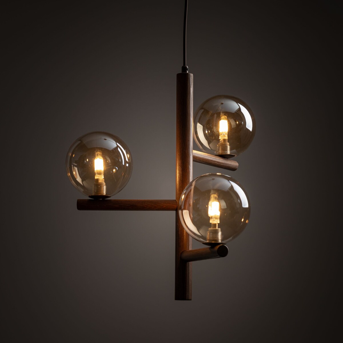 Żyrandol TK Lighting ESTERA WOOD 11095 drewniany 3xG9 regulowana wysokość bursztynowe szkło
