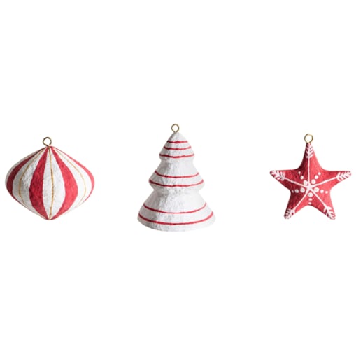 Zestaw 12 ozdób choinkowych GIDEALVEN Papier-mâché Czerwony/ biały