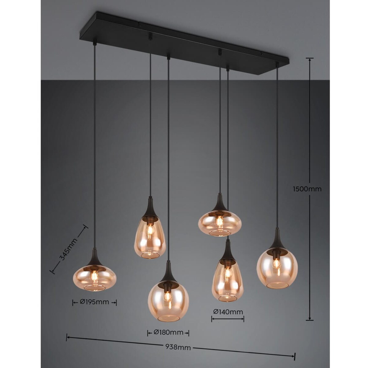 Wielopunktowa lampa zwieszana Lumina 317000613 Trio czarna bursztynowa