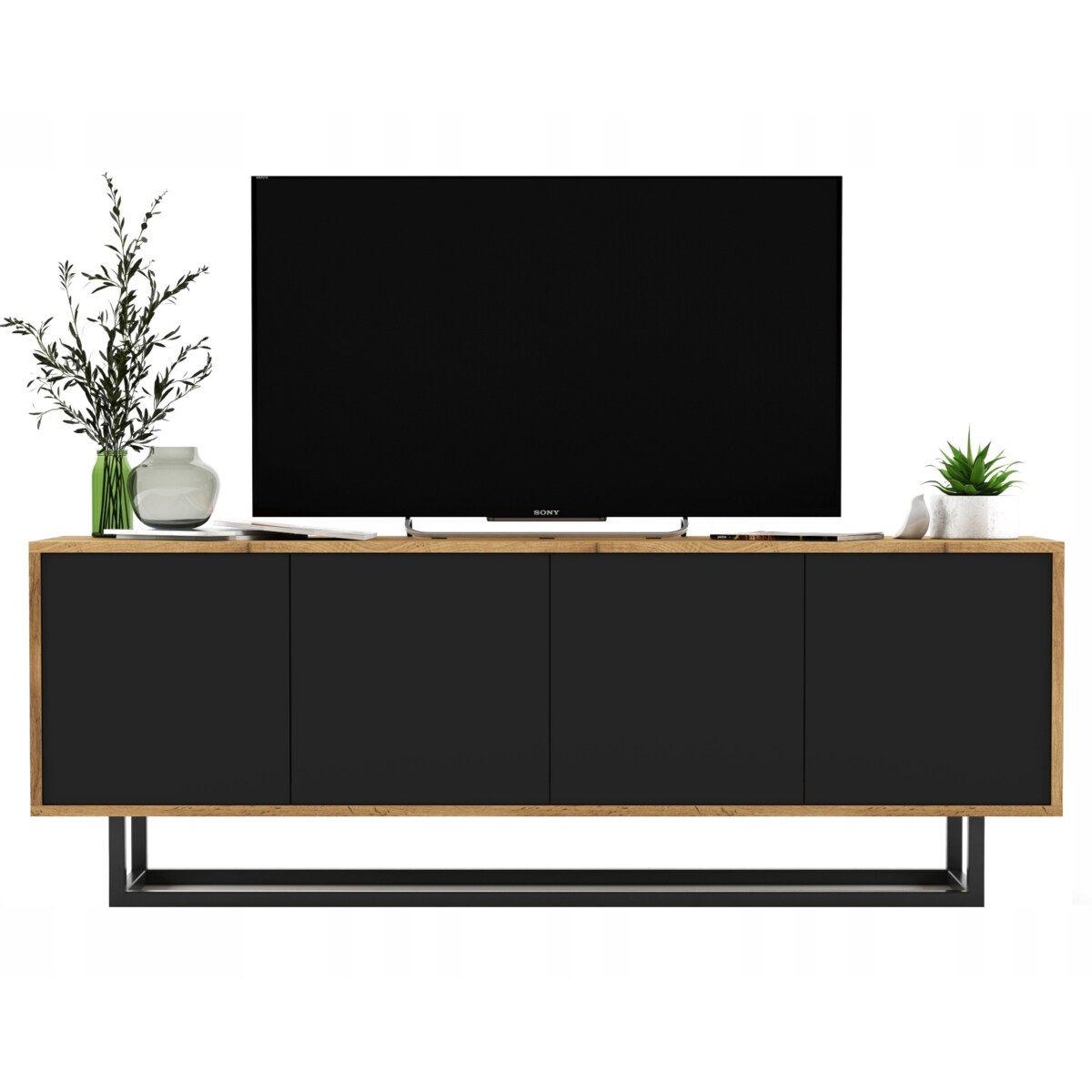 Industrialna Szafka RTV Loft Komoda RTV Dąb Wotan Czarny MAT 150 cm