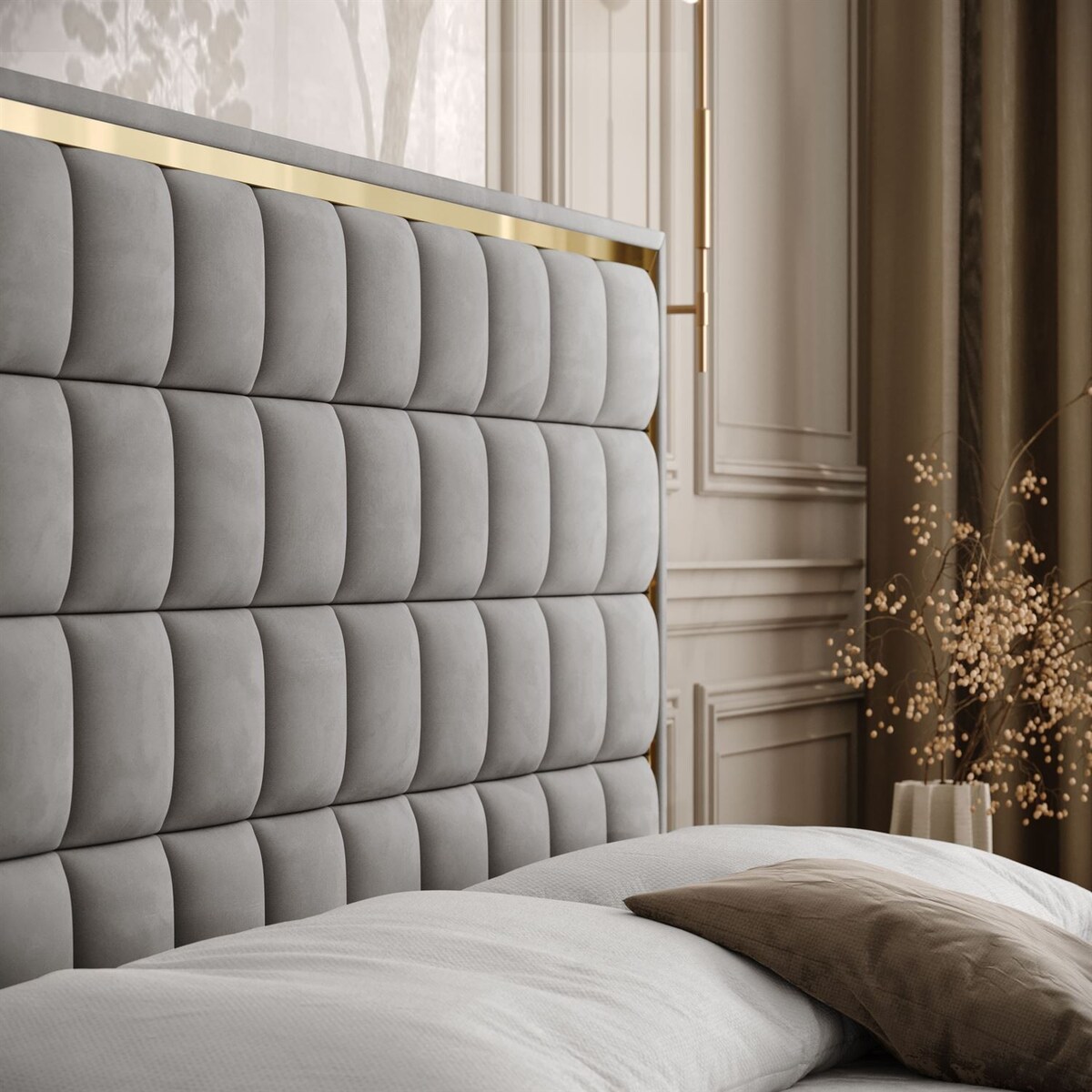 Łóżko kontynentalne ISADORA GOLD, pojemnik na pościel, 160x200, RV 250, topper