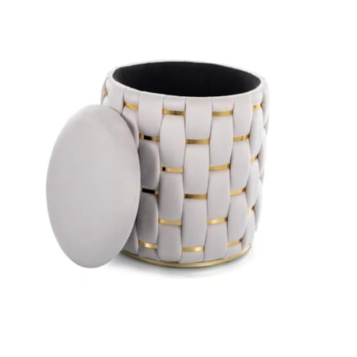 Pufa TIARA VELVET ze schowkiem jasnobeżowa/złota