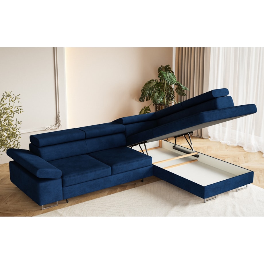 Narożnik ALEX z regulowanymi zagłówkami, prawostronny- granatowy