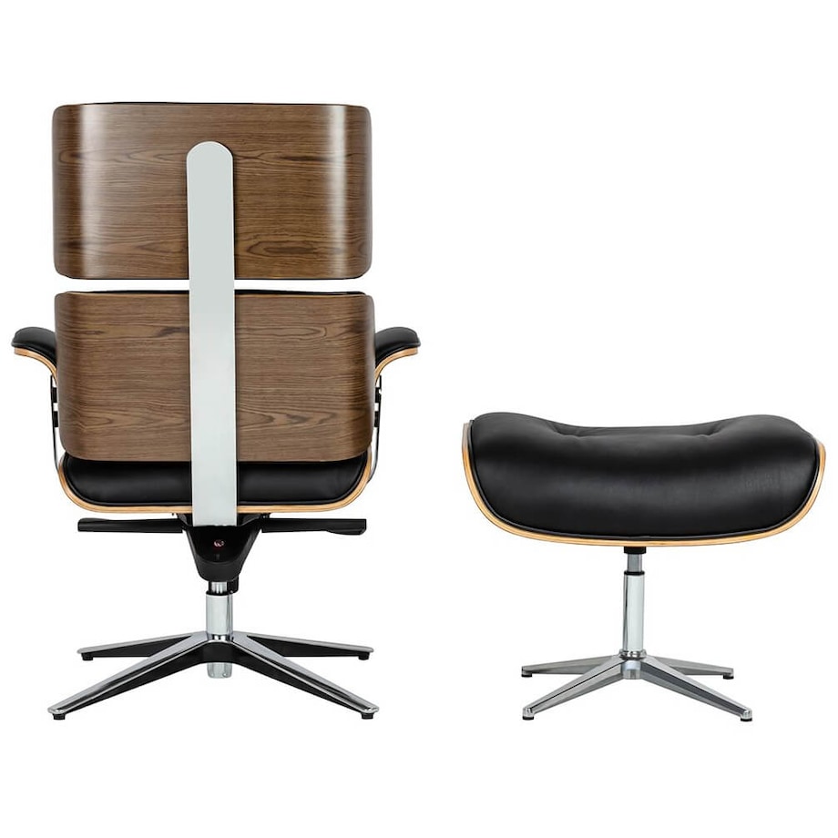Fotel biurowy Lounge Business skórzany czarny z podnóżkiem, King Home