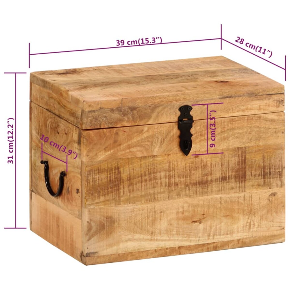 vidaXL Skrzynia, 39x28x31 cm, lite drewno mango