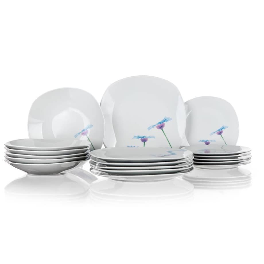 KOMPLET OBIADOWY 6 osób KWIATY talerze BANQUET kwadratowe HABRY jadalnia