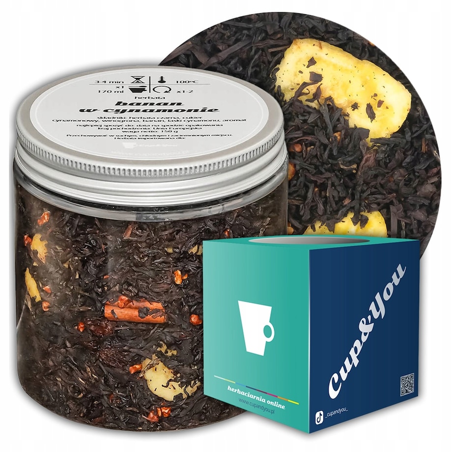 Herbata czarna sypana BANAN W CYNAMONIE o smaku bananów w cynamonie PREMIUM - herbata liściasta sypana mieszanka napar susz - gotowa na prezent upominek