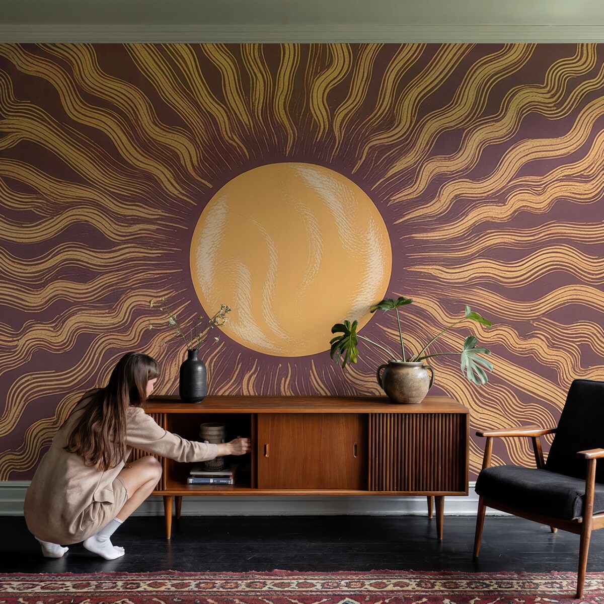 Fototapeta samoprzylepna 208x146 cm - Słoneczne promienie, tapeta ścienna brązowa