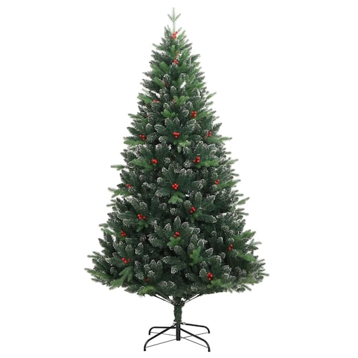 vidaXL Sztuczna choinka zawiasowa z czerwonymi jagodami, 120 cm