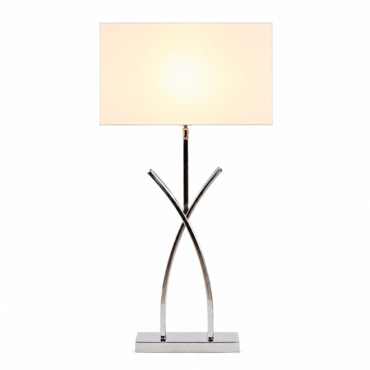 Srebrna lampa do salonu w stylu modern z białym abażurem ROTA