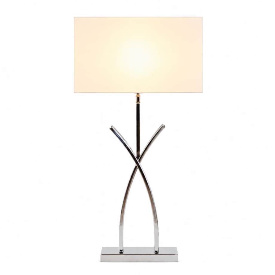 Srebrna lampa do salonu w stylu modern z białym abażurem ROTA