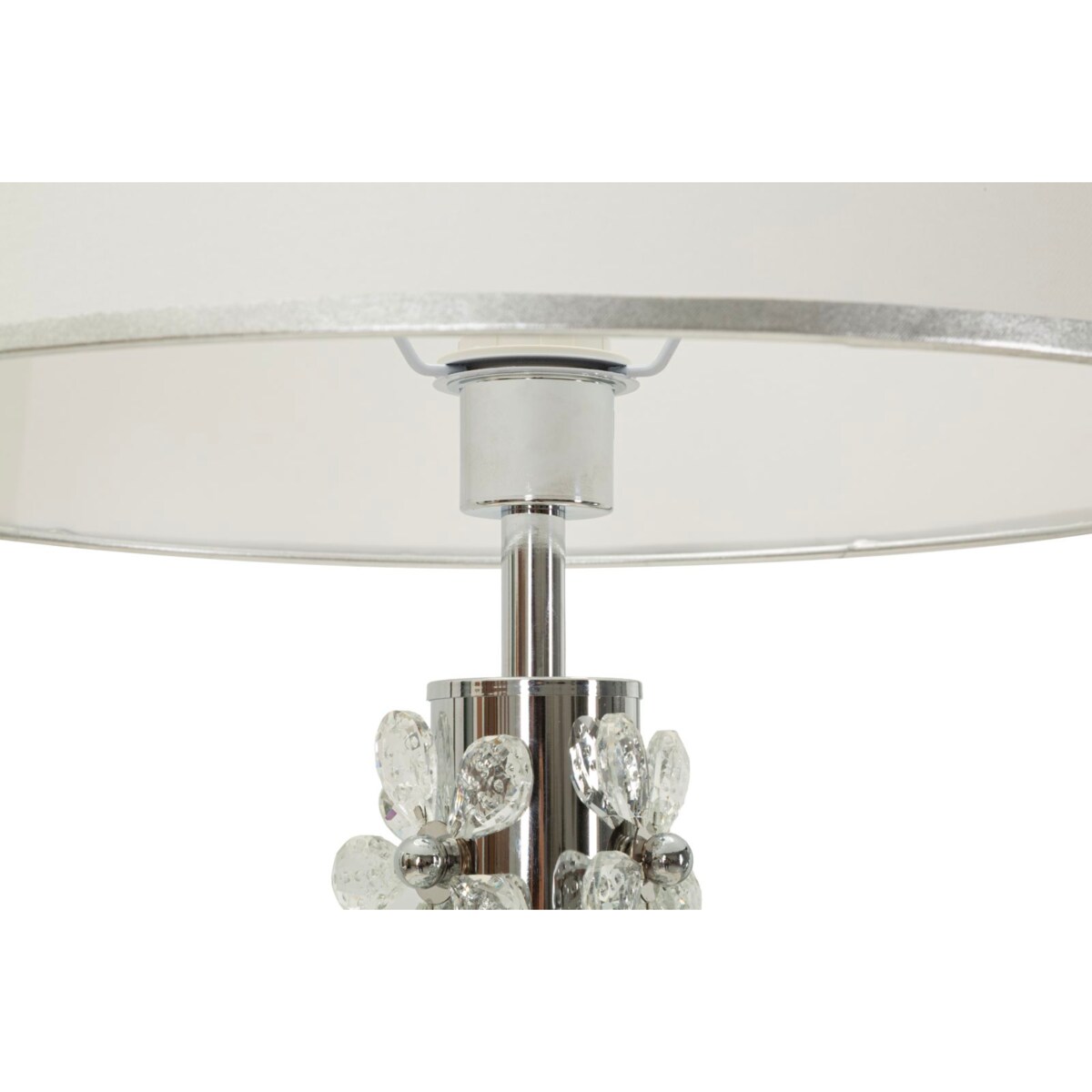 Lampa stołowa Flower, kolor srebrny i biały, żelazo i metal, 35 x 35 x 74 cm, 1 x E27, max. 40 W, motyw: kwiaty, styl glamour, Mauro Ferretti