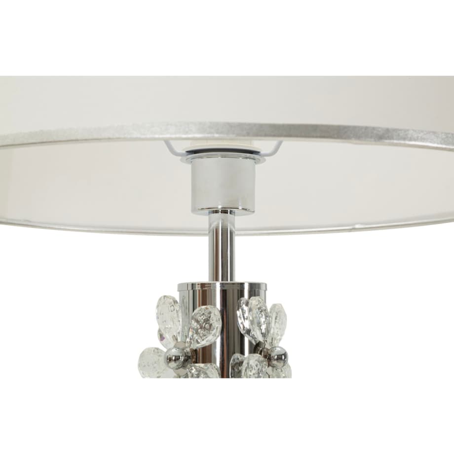 Lampa stołowa Flower, kolor srebrny i biały, żelazo i metal, 35 x 35 x 74 cm, 1 x E27, max. 40 W, motyw: kwiaty, styl glamour, Mauro Ferretti