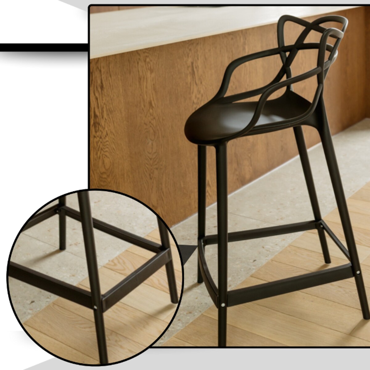 Hoker barowy plastikowy czarny ażurowy nowoczesny plastikowy do wyspy loft