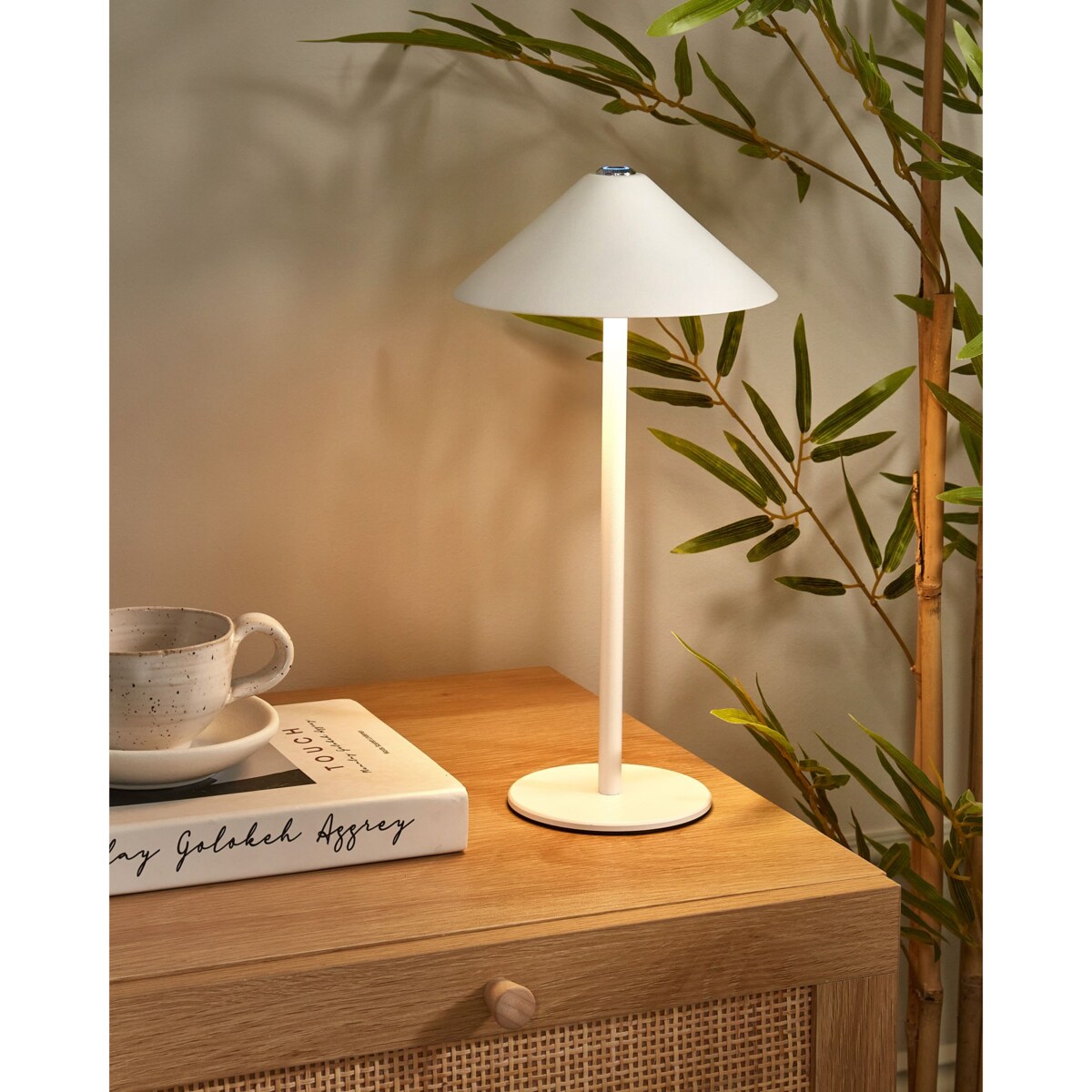 Bezprzewodowa lampa stołowa LED metalowa biała FRANCOLI