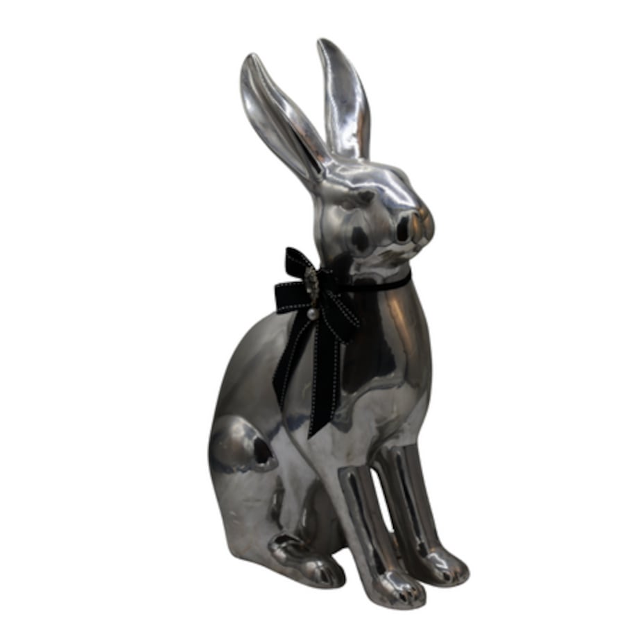 Figurka - srebrny królik z czarną kokardą 27x19,5x46,5 cm ARZENTO