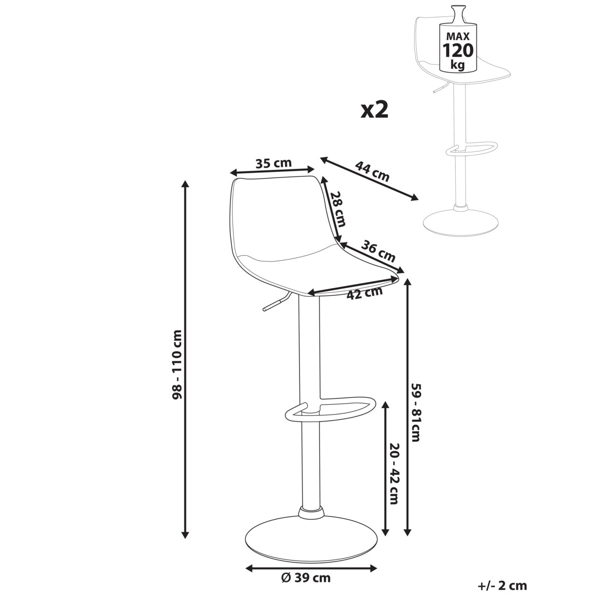 Zestaw 2 hokerów barowych LEBRIJA Ekoskóra Obrotowy Czarny