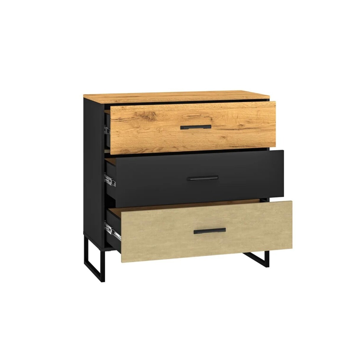 Komoda COLIN 05 3S 90 dąb złoty craft/czarna
