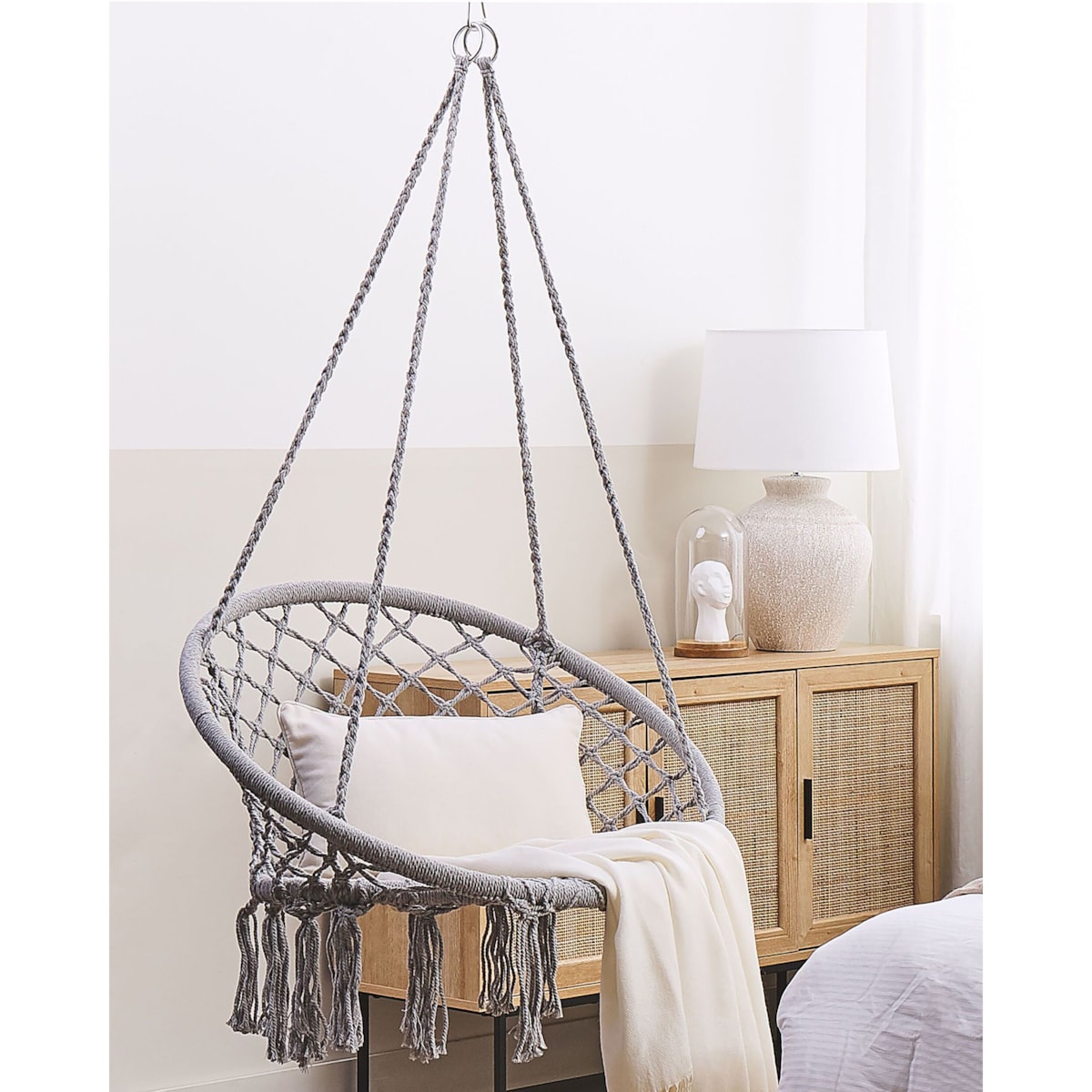 Fotel wiszący huśtawka makrama szary GABELLA