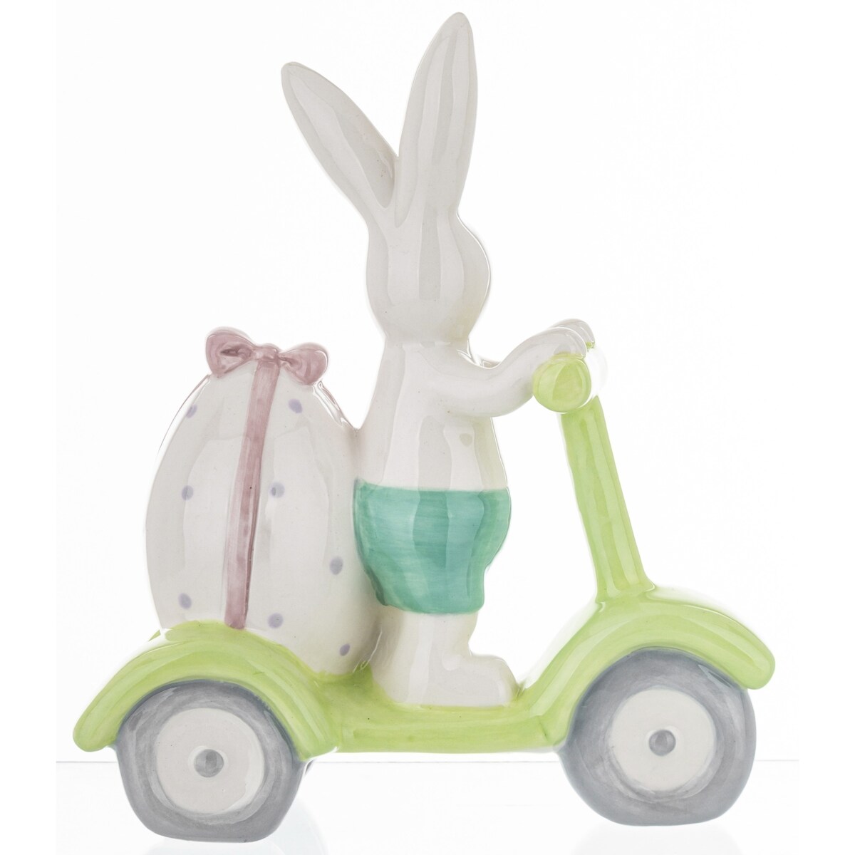 Dekoracja - króliczek na hulajnodze 19x6,5x15 cm z pisanką