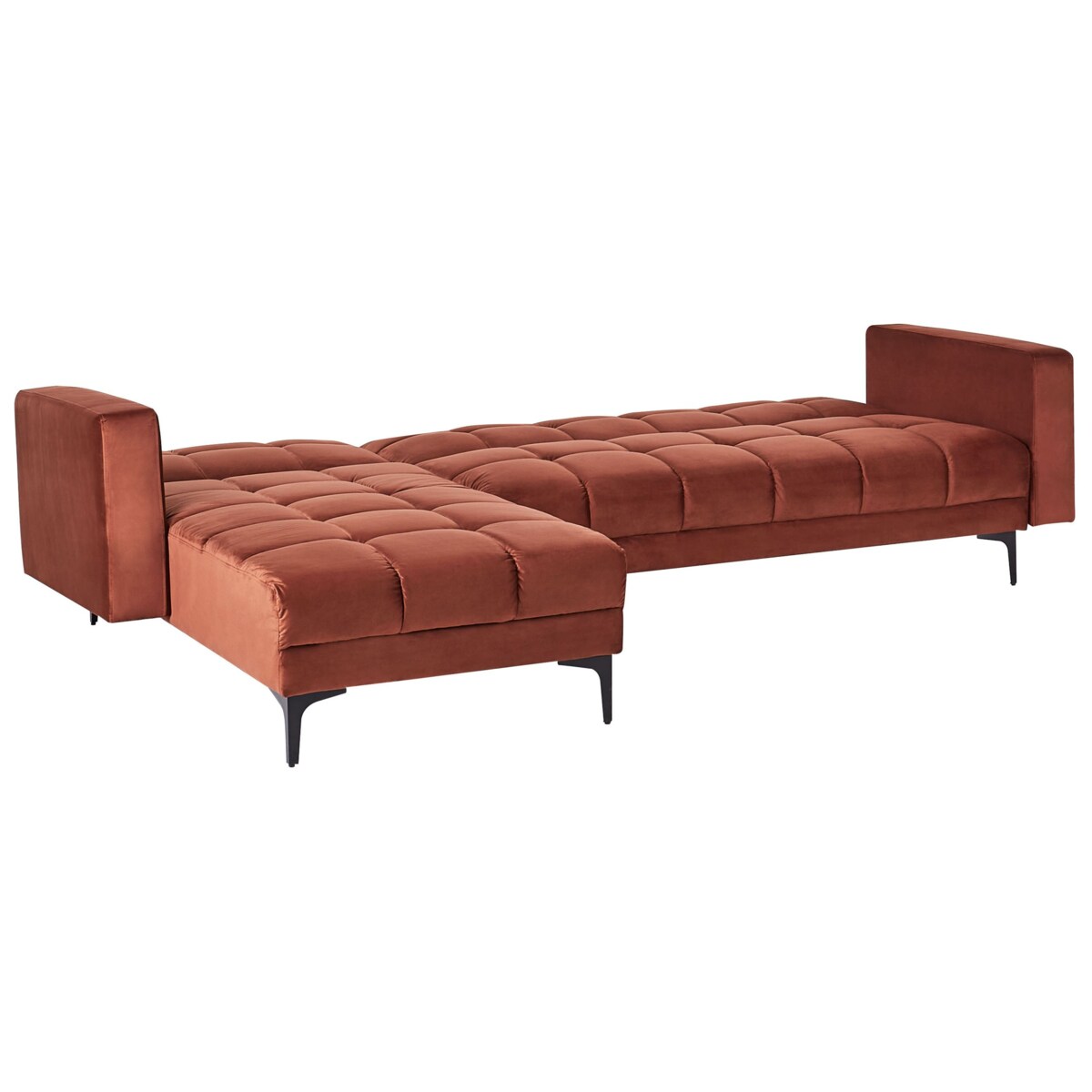 Sofa narożna prawostronna z otomaną ALNES Jasnoczerwony Welur Prawostronny