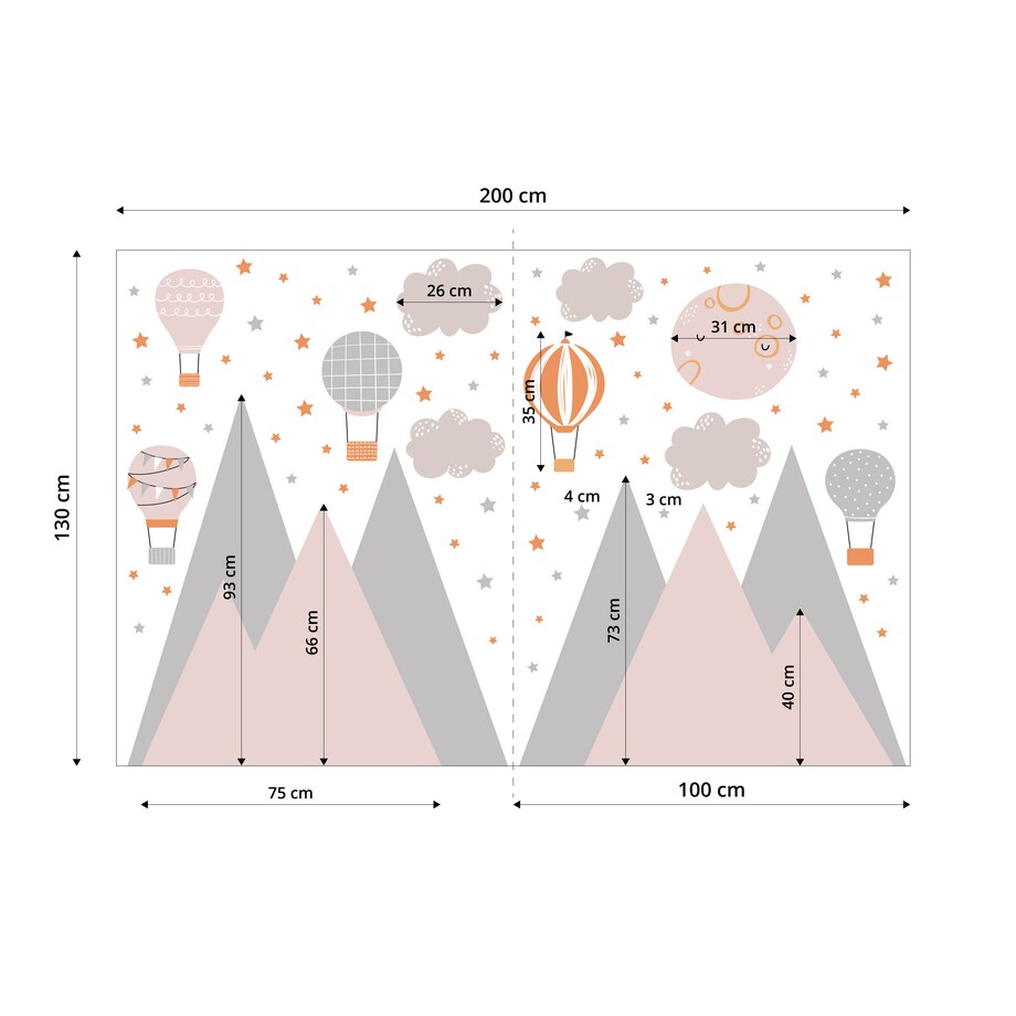 ZESTAW NAKLEJEK DLA DZIECI NA ŚCIANĘ RÓŻOWE GÓRY GWIAZDY CHMURKI