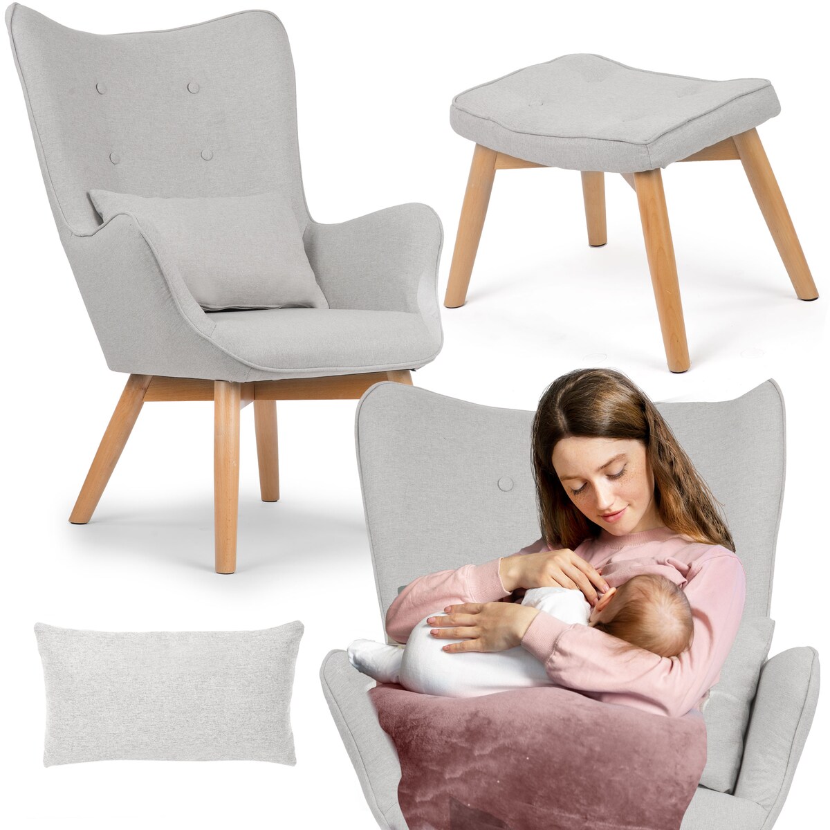 Fotel USZAK z podnóżkiem i poduszką Sofotel szary