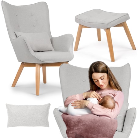 Fotel USZAK z podnóżkiem i poduszką Sofotel szary