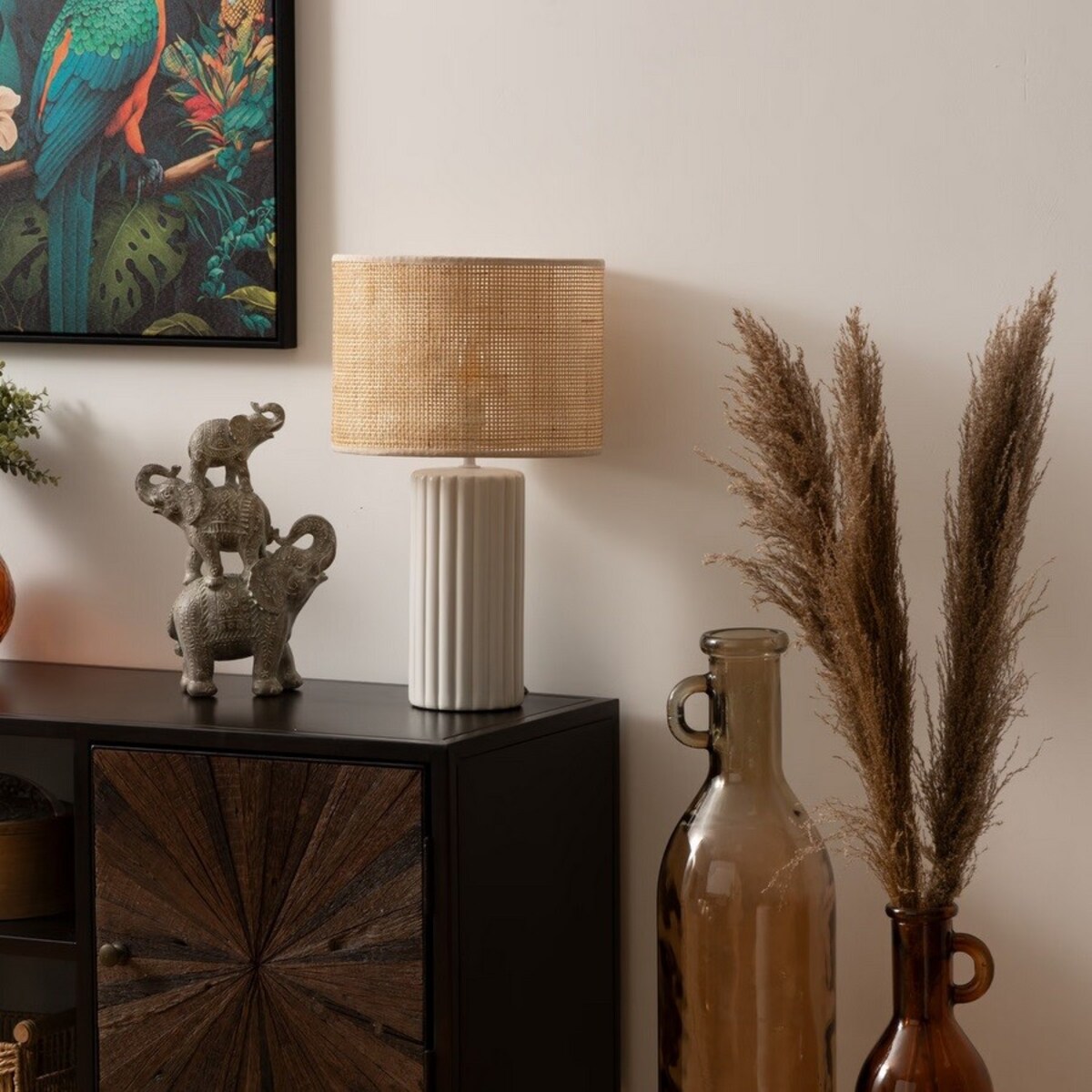 Lampa stołowa ceramiczna z placionym abażurem