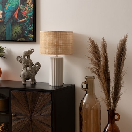 Lampa stołowa ceramiczna z placionym abażurem