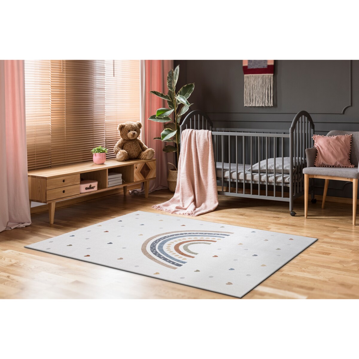 Dywan BONO 8302 Tęcza, serca kremowy / 160x220 cm
