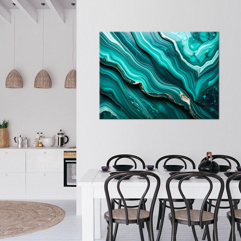 Obraz nowoczesny do sypialni salonu, Marmur Turkusowa Abstrakcja 90x60