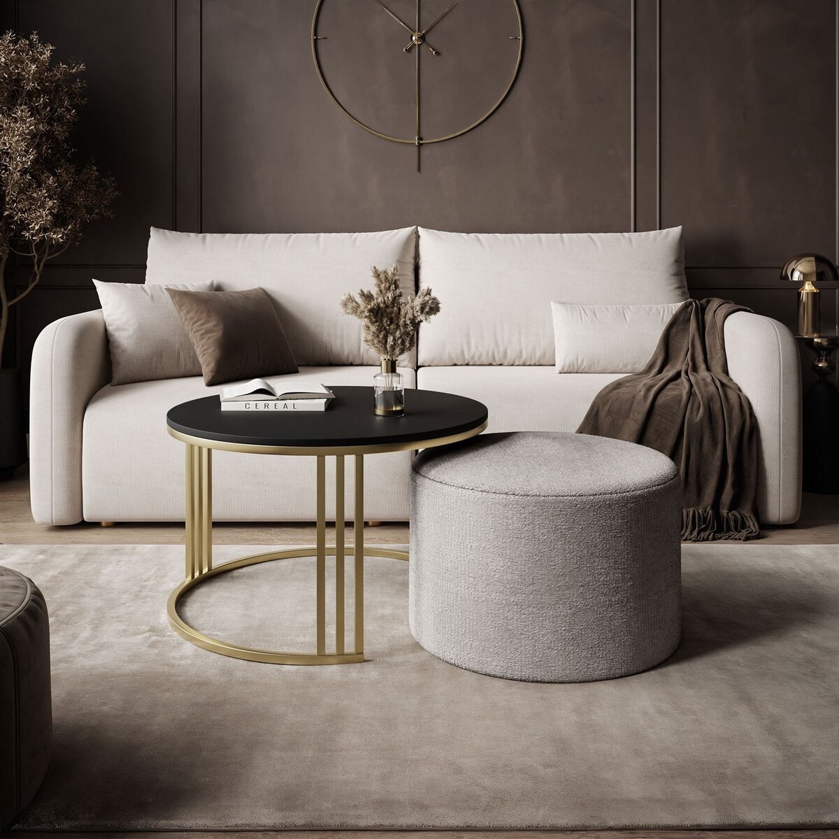 Stolik kawowy z pufą LORI MAT złoto szczotkowane,czarny mat / Perfect Harmony 82