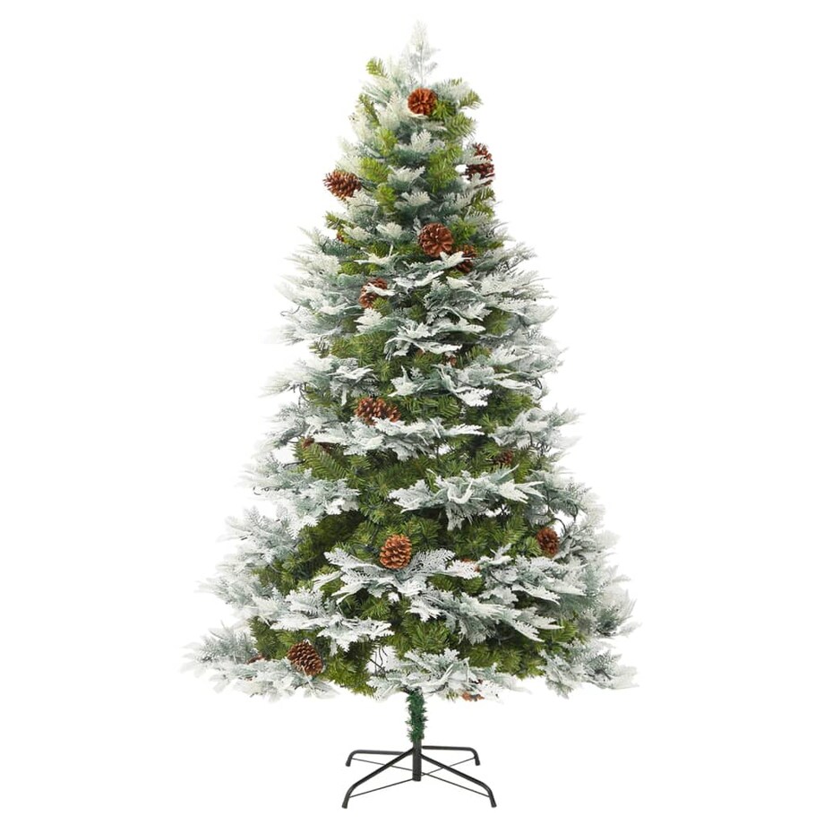 vidaXL Sztuczna choinka z lampkami i szyszkami, zielona 195 cm, PVC/PE