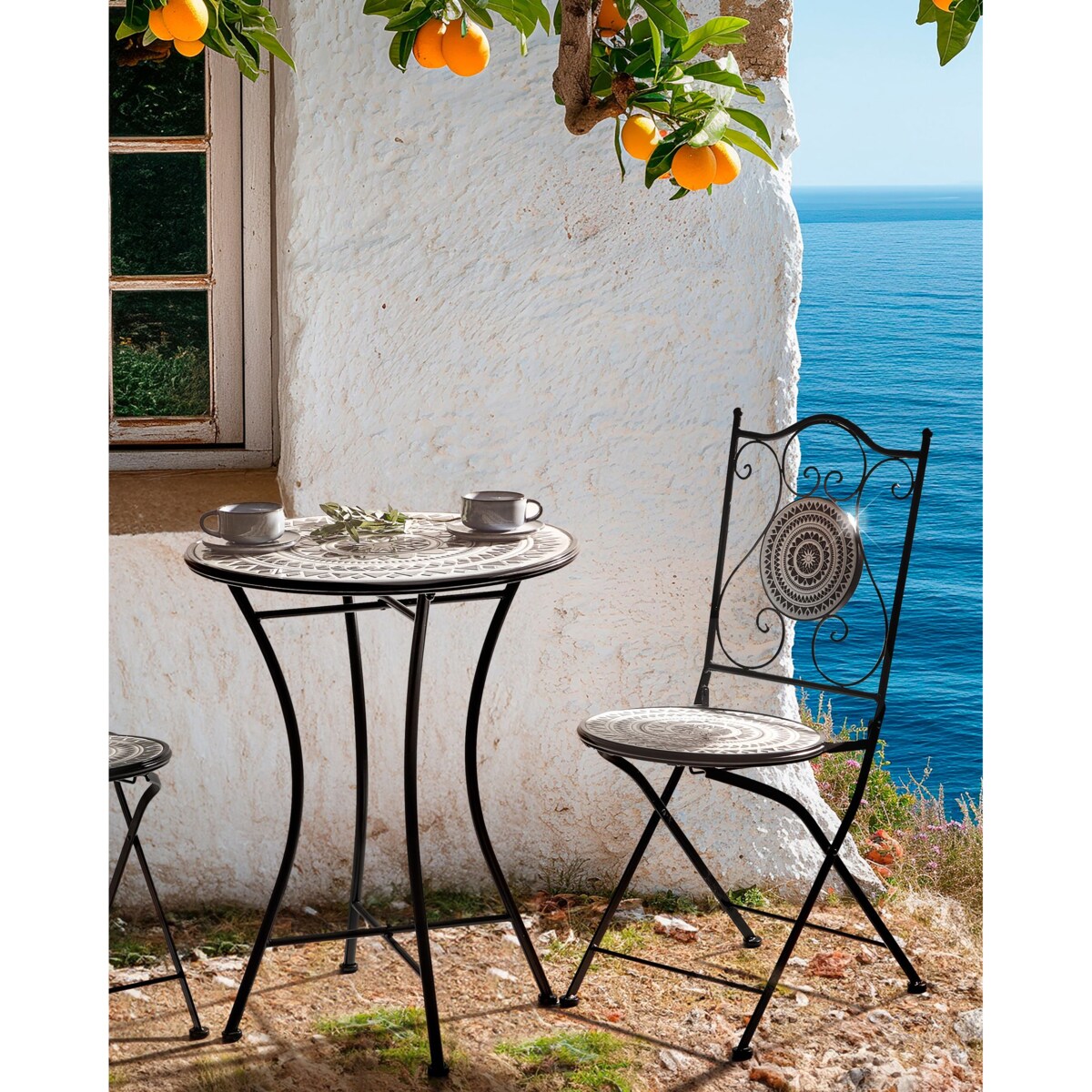 Zestaw 2 krzeseł ogrodowych COMISO Składane Metal Czarny/ biały