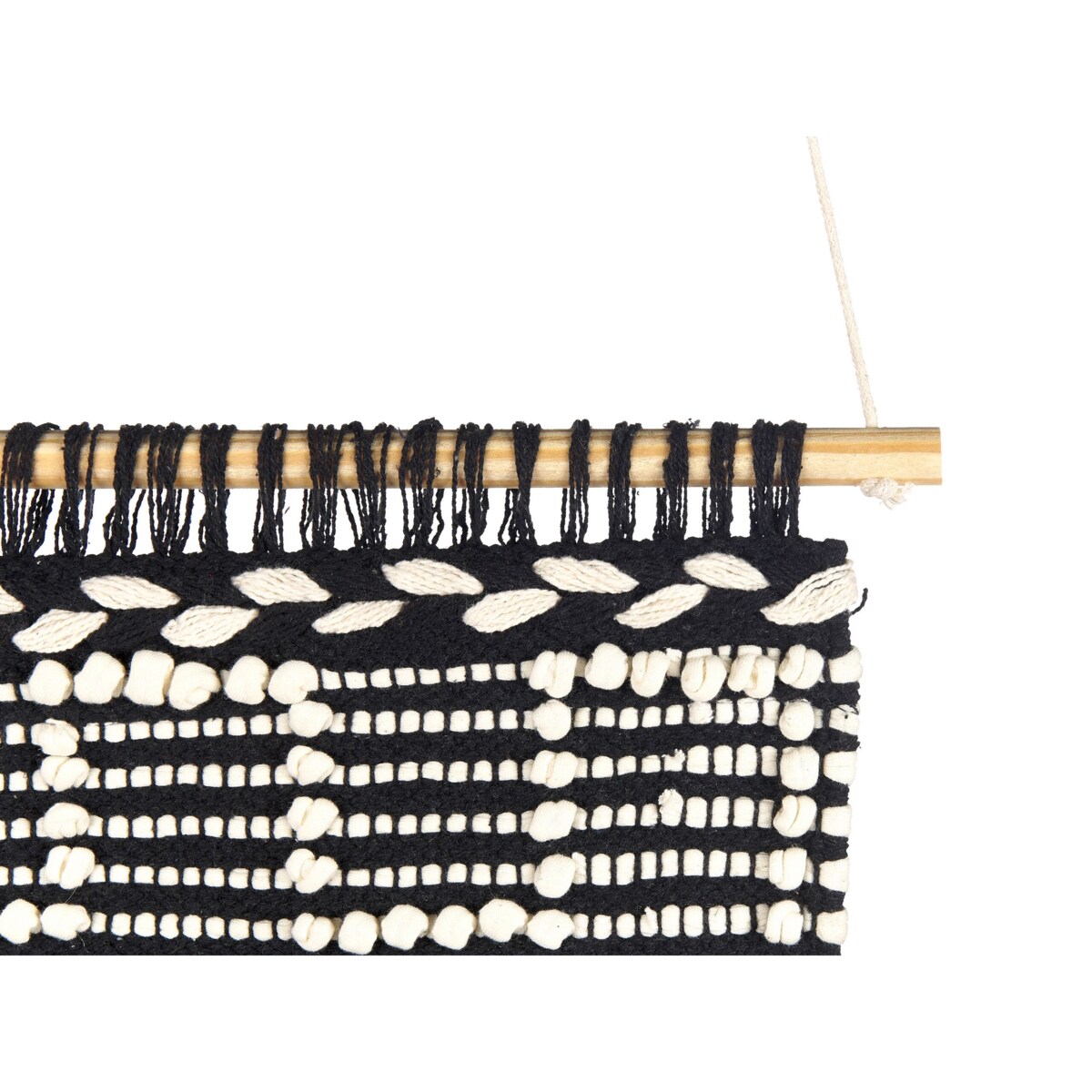 Dekoracja ścienna z frędzlami bawełniana beżowo-czarna MURIDKE