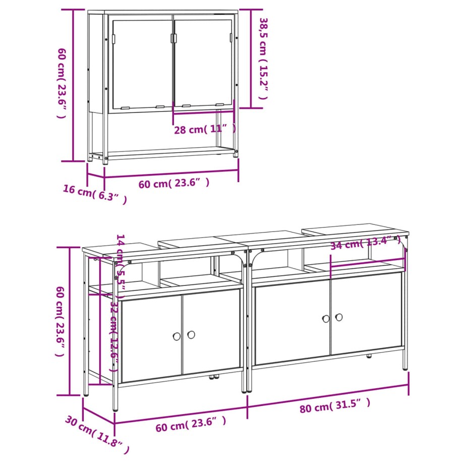 vidaXL 3-cz zestaw mebli łazienkowych, czarny, materiał drewnopochodny