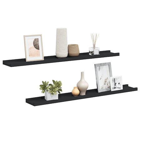 vidaXL Półki ścienne na zdjęcia, 2 szt., czarne, 80x9x3 cm, MDF
