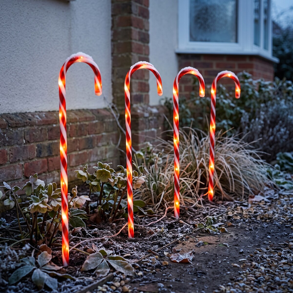 Lampki gruntowe w kształcie laski cukrowej, zestaw 4 szt., wys. 74 cm