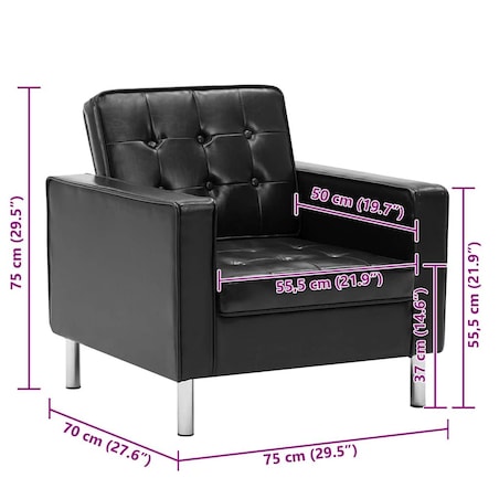 vidaXL Fotel Czarny 75x70x75 cm Skóra ekologiczna