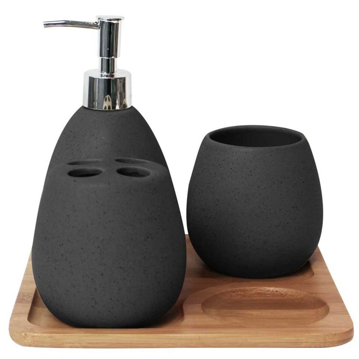 Ekskluzywny komplet akcesoriów do łazienki z porcelany w kolorze szarym, designerskie akcesoria łazienkowe, dozownik do mydła, Esprit