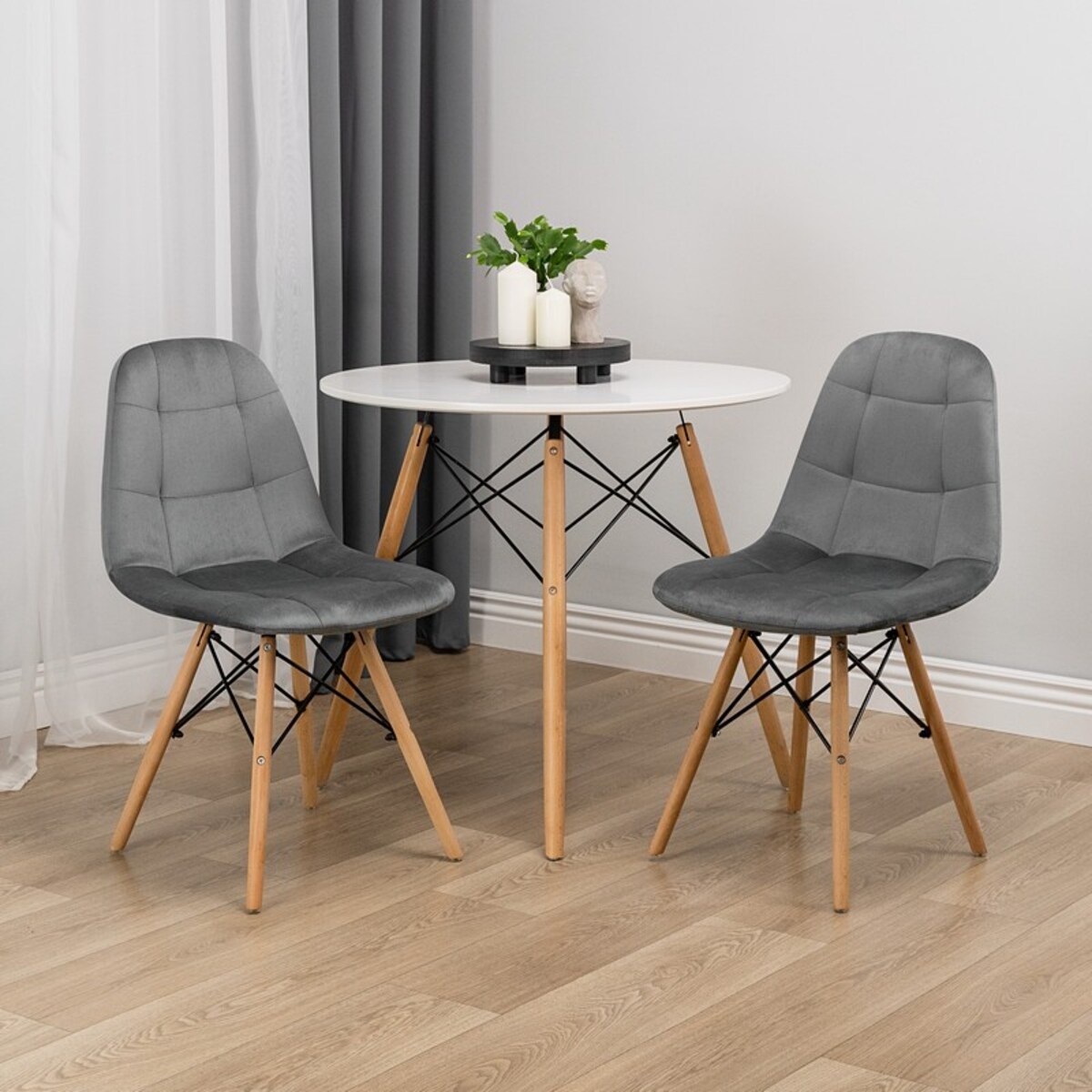 Krzesło tapicerowane do salonu welurowe skandynawskie szare