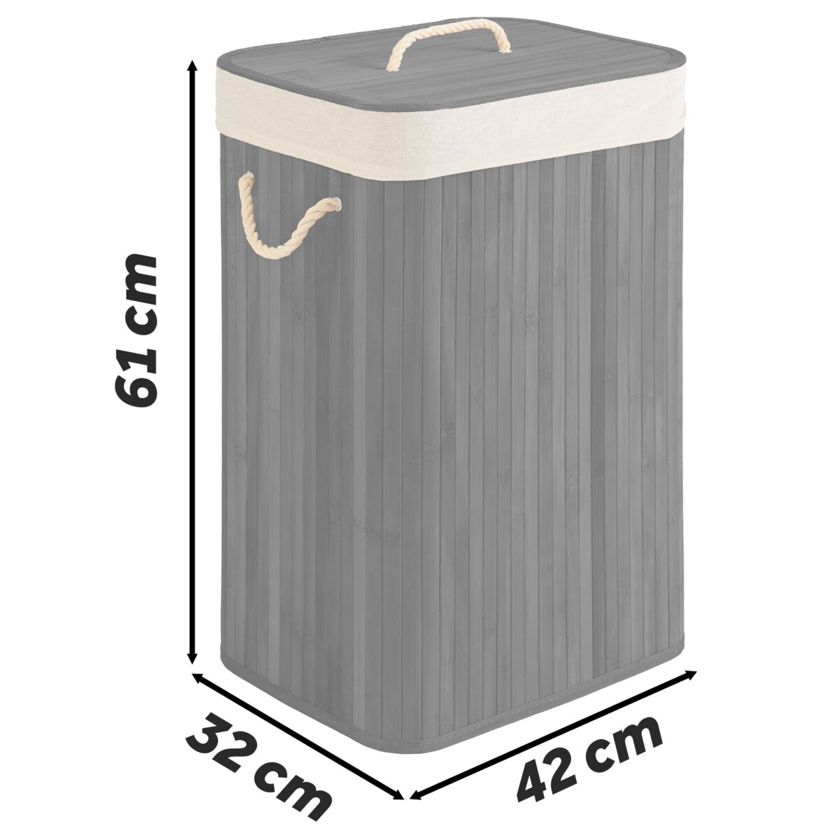 Massido, bambusowy kosz na pranie z pokrywą 72l, czarny 61x42x32 cm