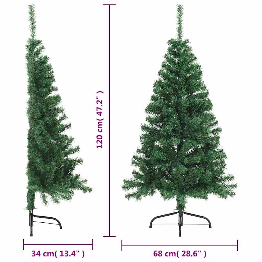 vidaXL Sztuczna choinka ze stojakiem, połówka, zielona, 120 cm, PVC