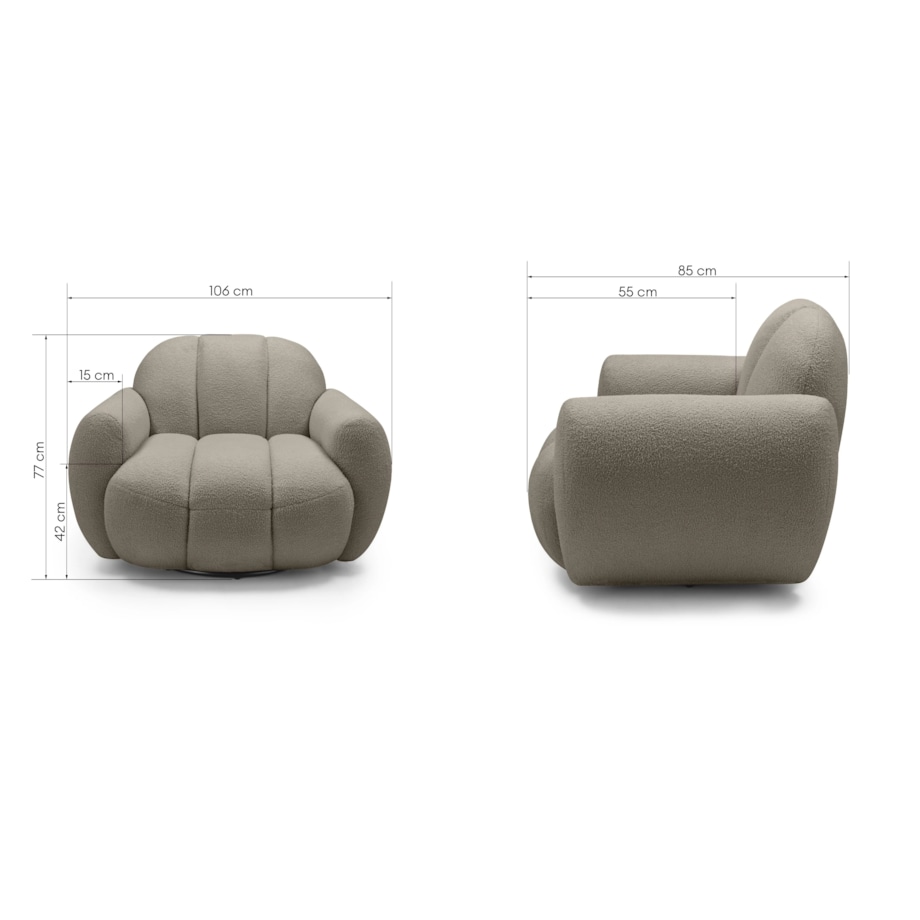 Fotel obrotowy 77x106x85 PALLASS bouclé brązowoszary