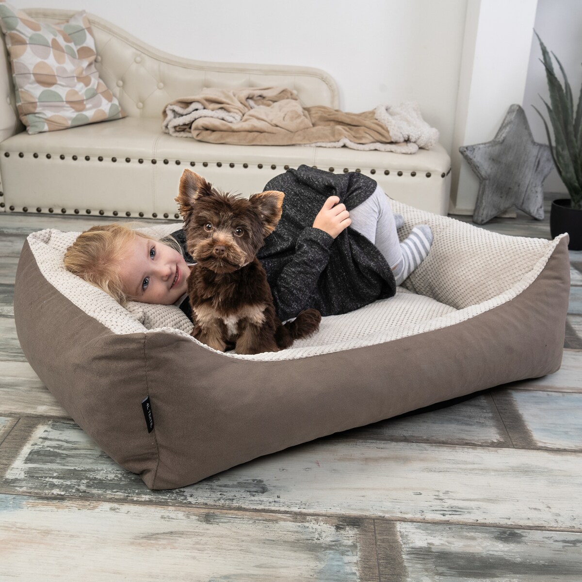 Przytulne legowisko dla psa TEO, 80x60 cm, Brąz/Beż