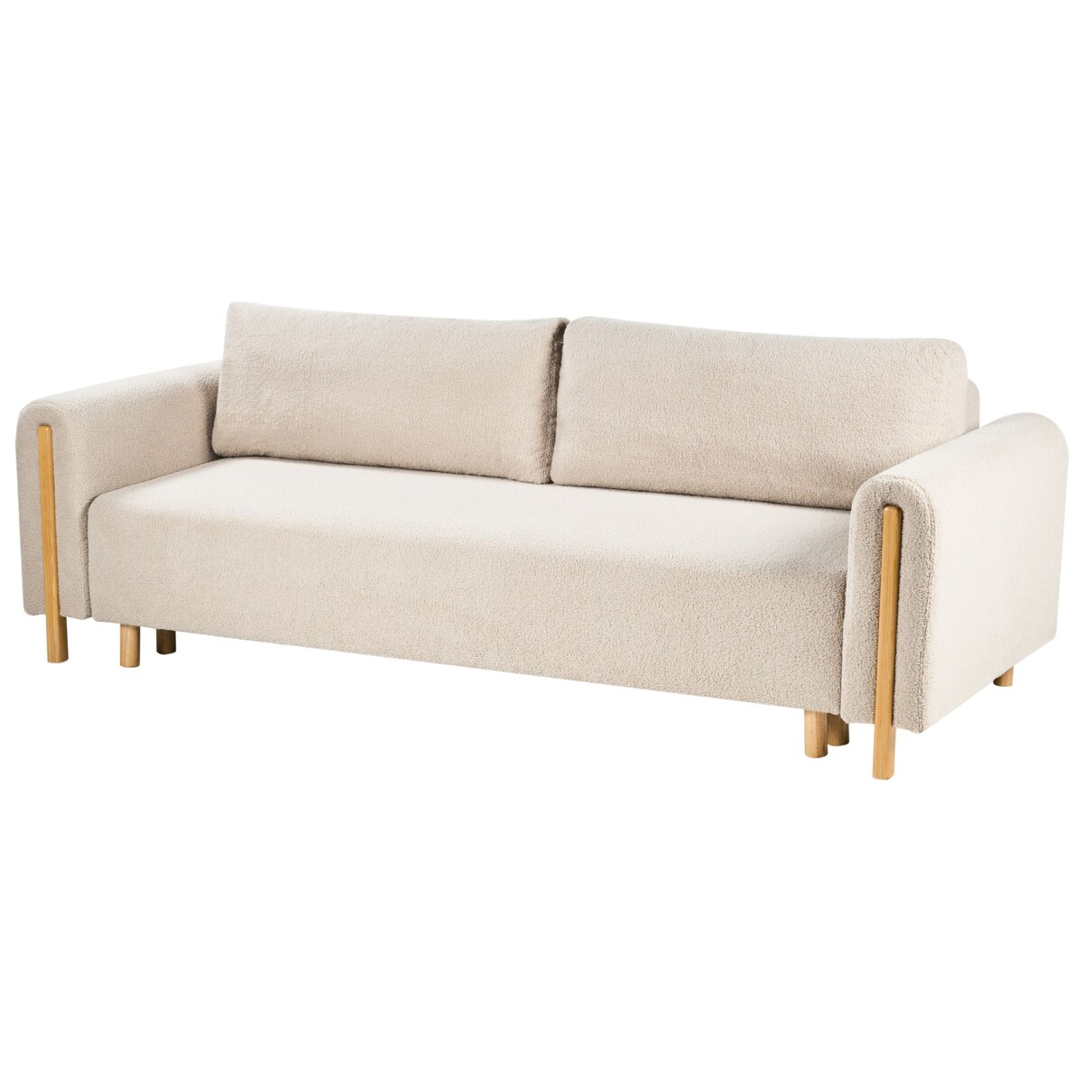 Sofa rozkładana dla 3 osób KVAM Boucle Beżowy ze schowkiem