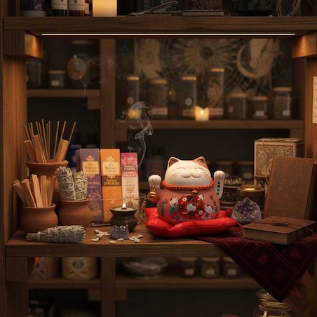 Ceramiczny Kot Szczęścia Machający Łapką Niebieski talizman bogactwo moce