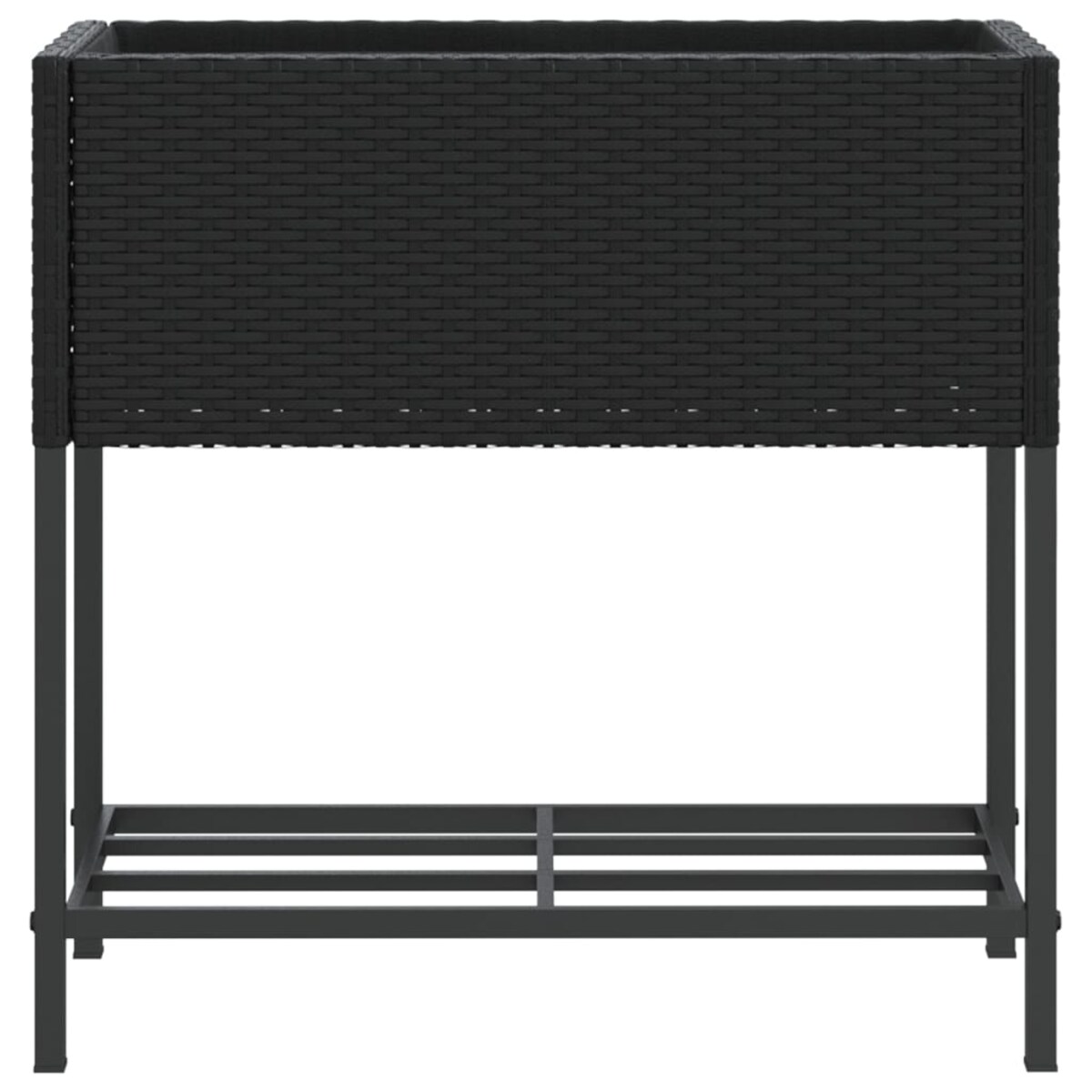 vidaXL Donica ogrodowa z półką, czarna, polirattan